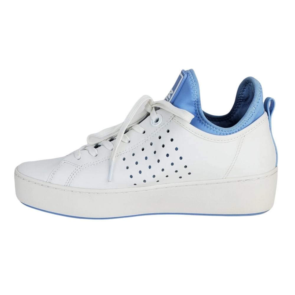 New Michael kors ace lace up lasered leather sneakers white pale blue - Picture 8 of 15